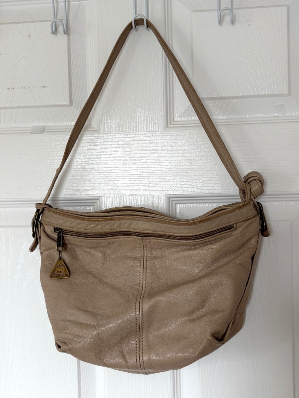Vintage Stone Mountain Beige Shoulder Bag Leather